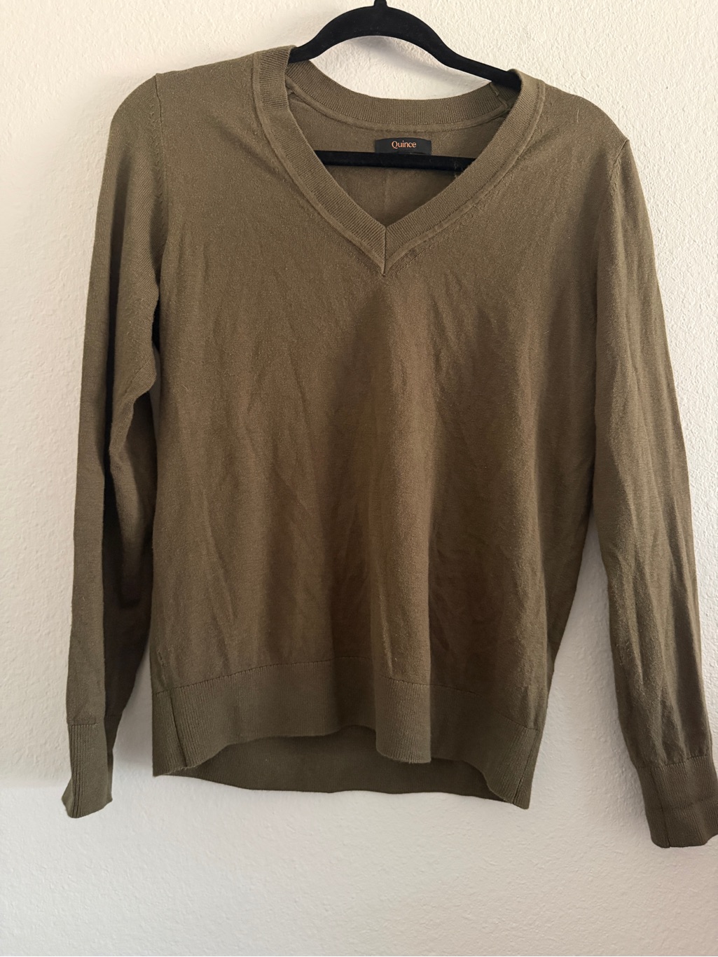 Quince Sweater V Neck Cotton Cashmere Blend Green Preppy Classic